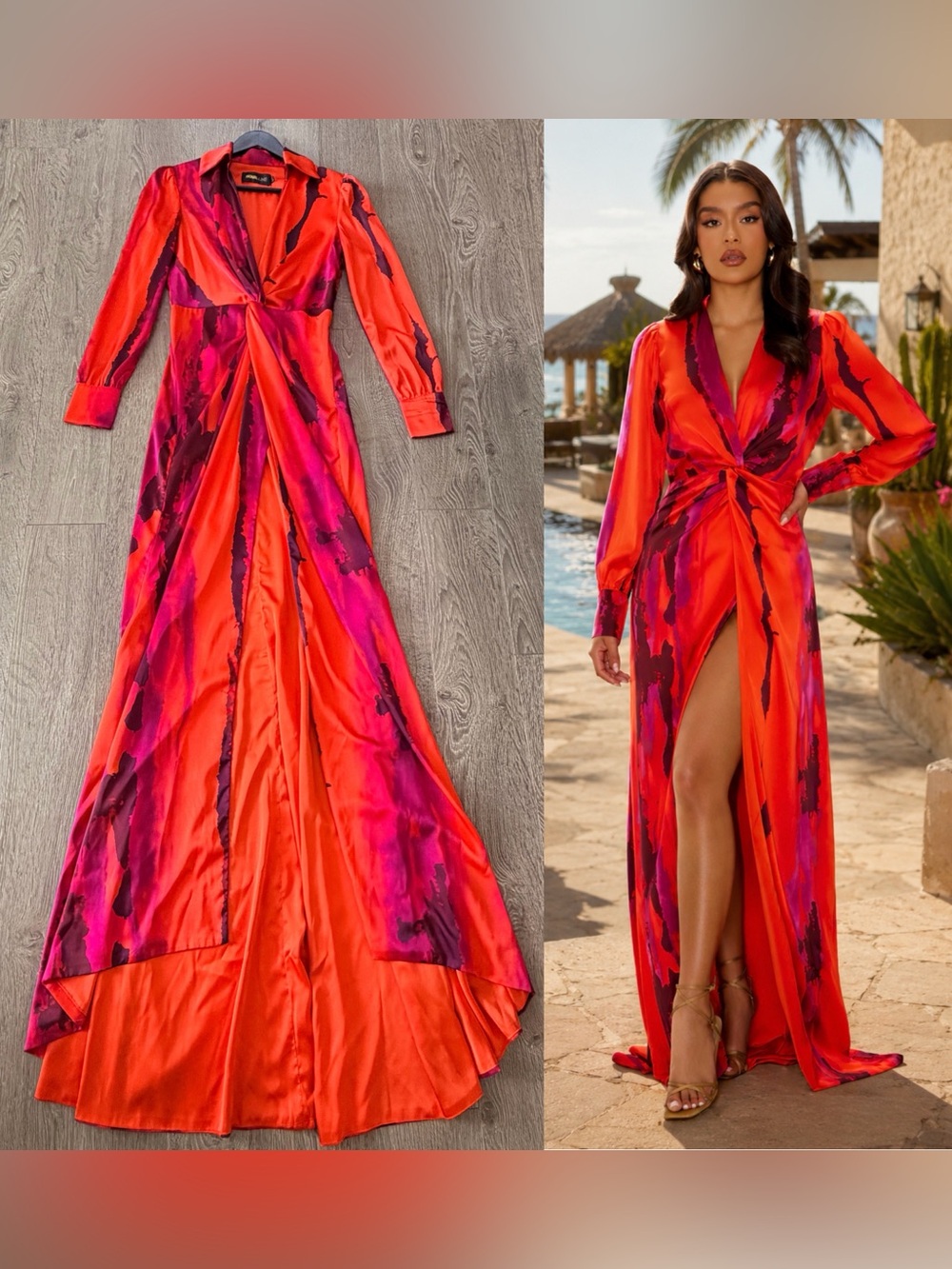 Gabriella Twist Front Satin Gown
